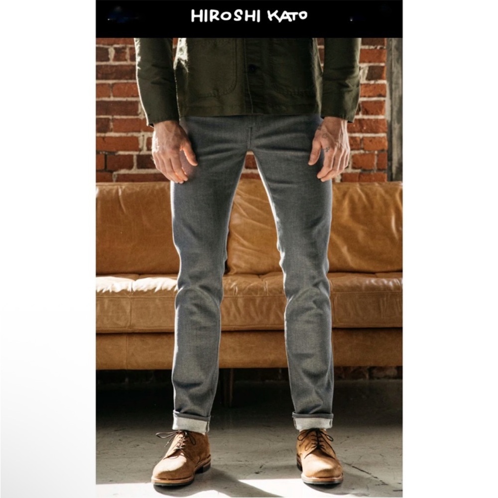 Hiroshi Kato Men’s Slim stretch selvage Jeans - Gray